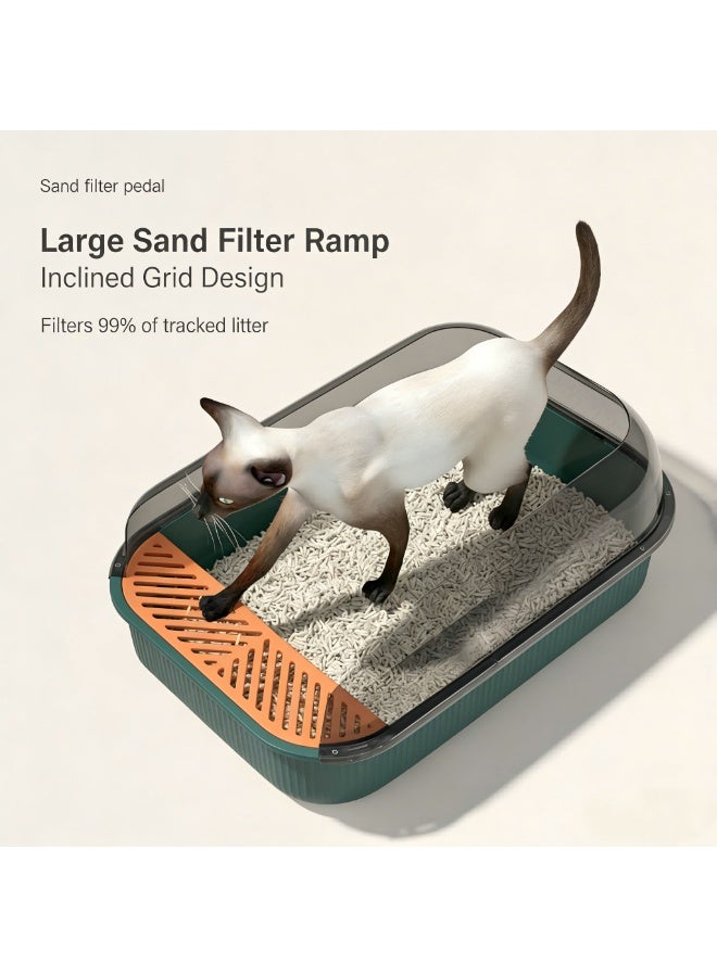 EPET Cat Litter Box with Anti-Scatter Fence Design - Easy Clean Plastic Kitty Toilet (Retro Green) - Image 5